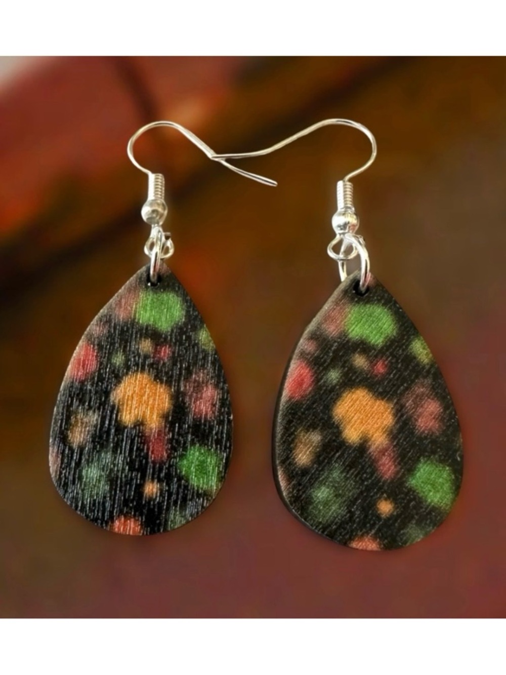 ⭐️ 5 for $25 Wood Festive Teardrop Hoop Earrings